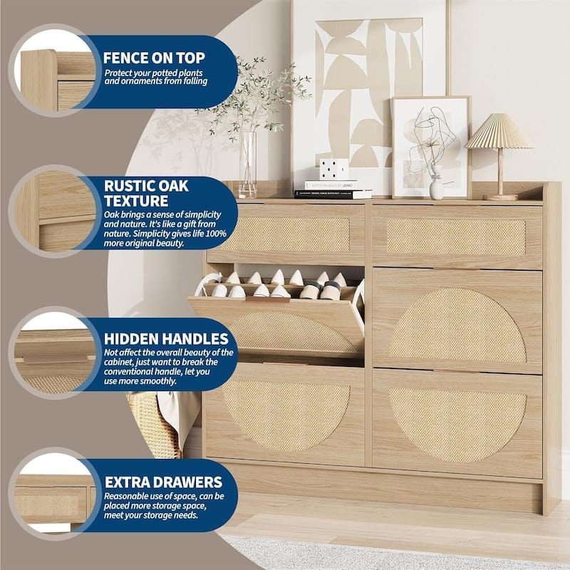 4 Turn Over Drawers Freestanding Shoe Storage Cabinet for Entryway, Hallway, Living Room