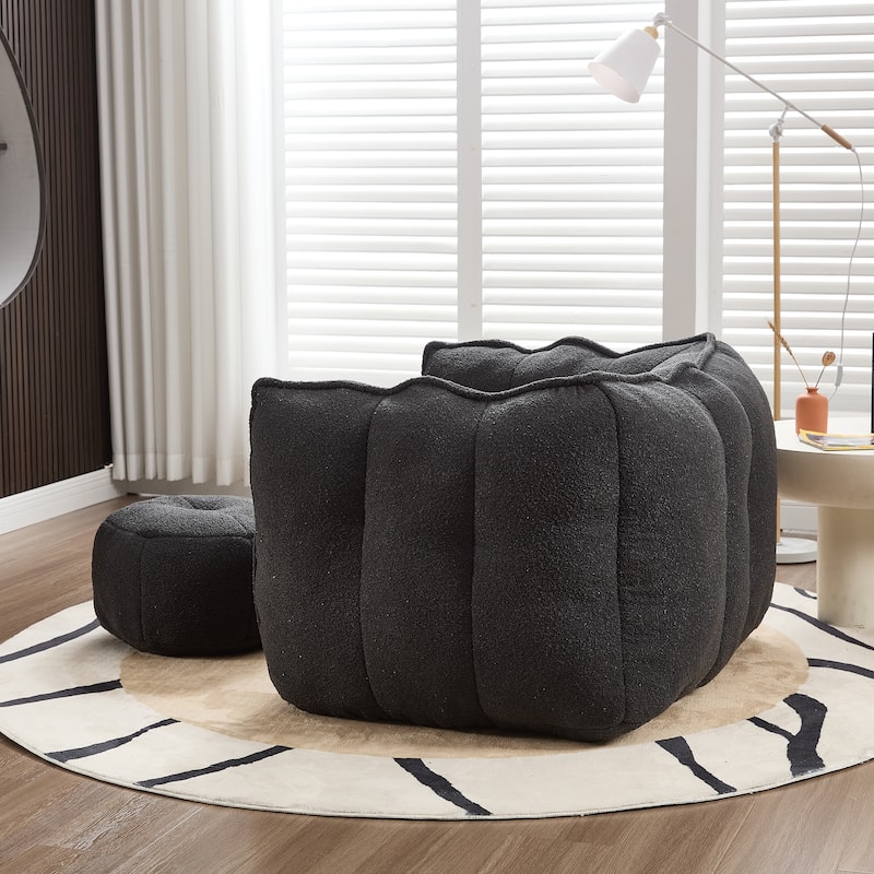 Soft Bean Bag Chair with High Resilient Foam(Chips)for living room and bedroom,Comfortable Square Lazy Sofa with Footstool