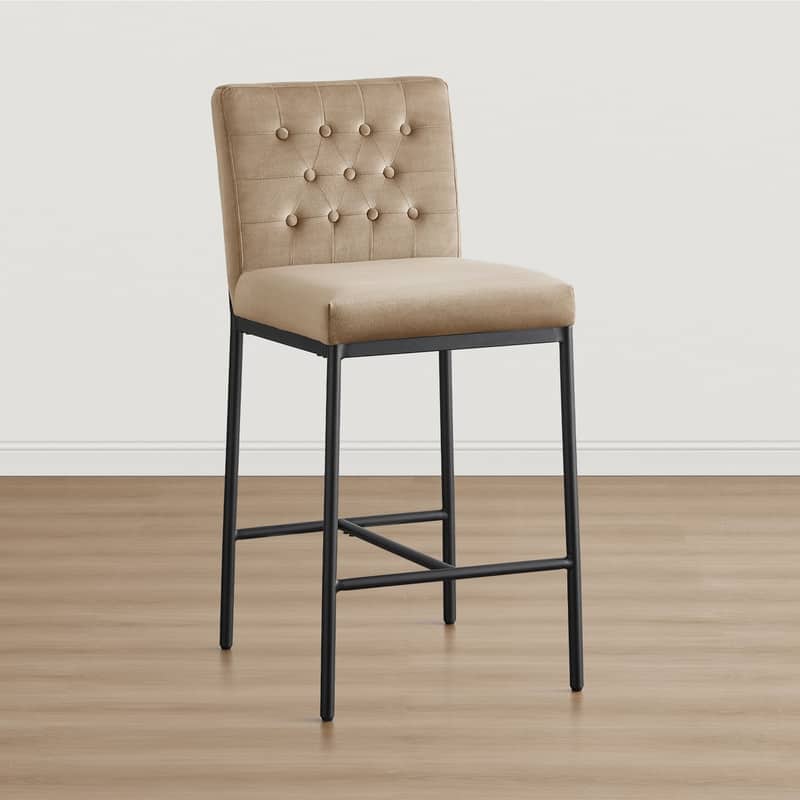 Spruce & Spring Velvet Tufted Counter Bar Stool with Metal Frame - Black - Set of 4