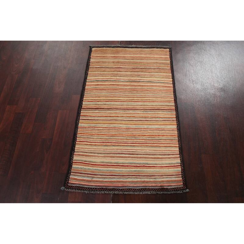 Modern Striped Gabbeh Kashkoli Oriental Area Rug Handmade Wool Carpet - 2'6" x 4'1"