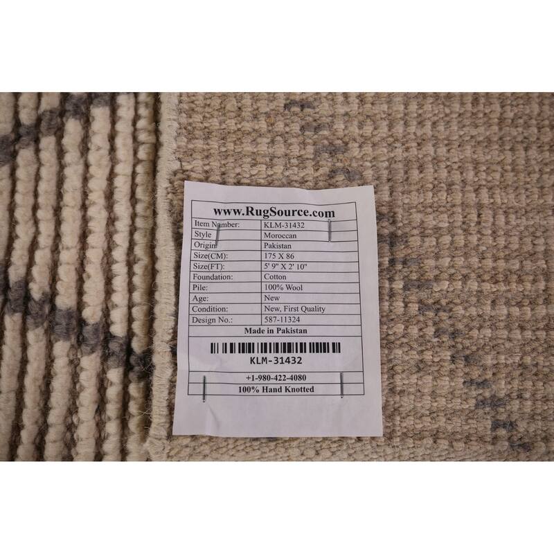 Striped Ivory Moroccan Oriental Accent Rug Handmade Wool Carpet - 2'10"x 5'9"