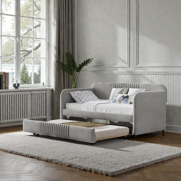 Upholstered Twin Daybed Sofa Bed with Pull-Out Trundle, Velvet Day Bed Frame with Wood Slats, No Box Spring Needed - Bed Bath & Beyond