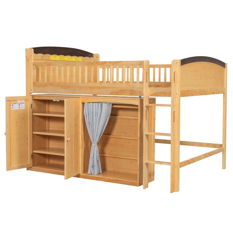 Loft Bed with LED Headboard, Double-Door Cabinet & Integrated Wardrobe by Harper&Bright Designs