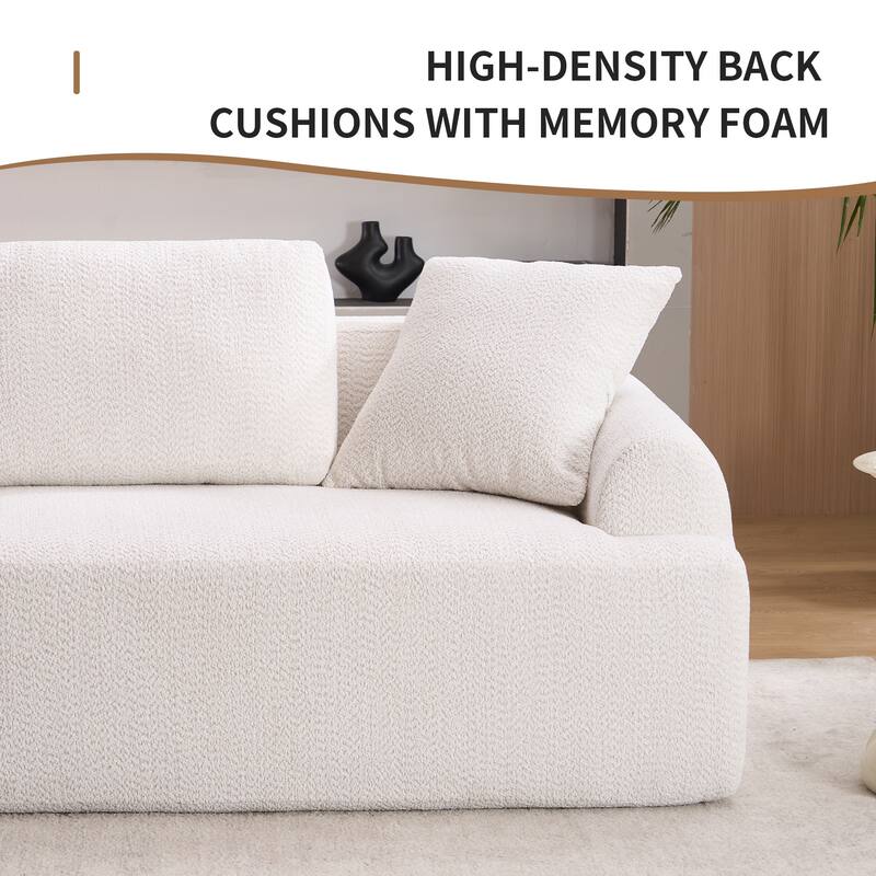 4-seater Beige Compression Sofa with 4 Pillows, Crochet Yarn Fabric, Full Sponge, for Home Living