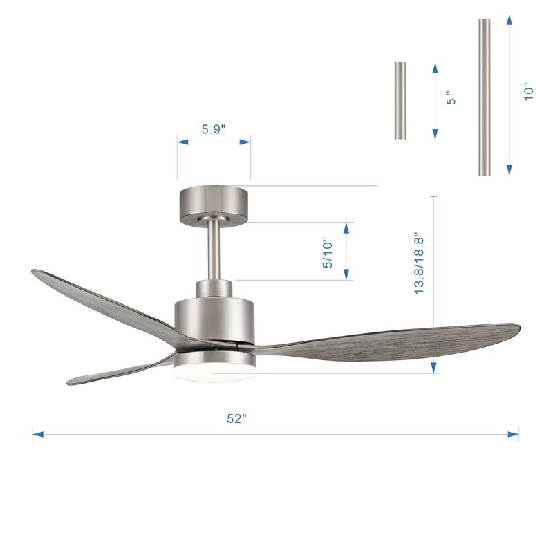 52"/42" Black/Gold LED Ceiling Fan with Lights Remote(3-Blade)