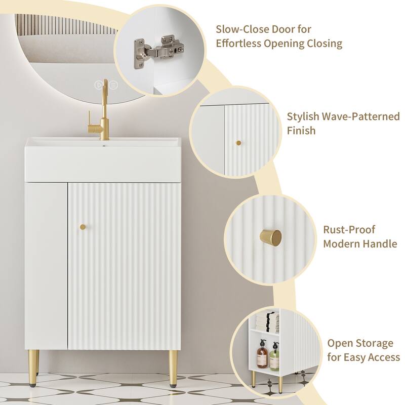 21.6" Open-Shelving Bathroom Vanity with Ceramic Sink and Cabinet