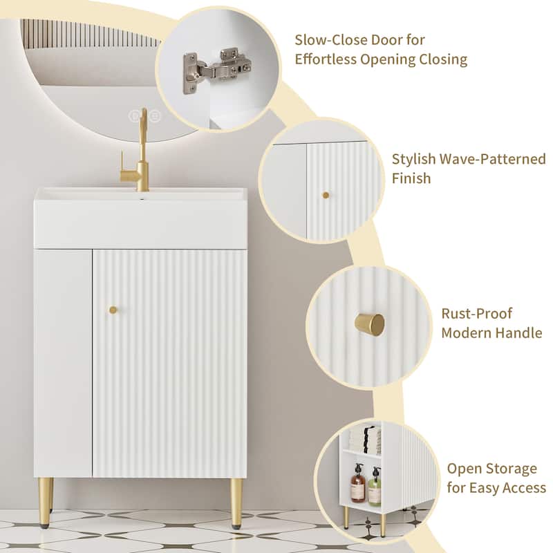 GDFStudio - Oliver 21.6" Open-Shelving Bathroom Vanity with Soft-Closing Door & Ceramic Sink