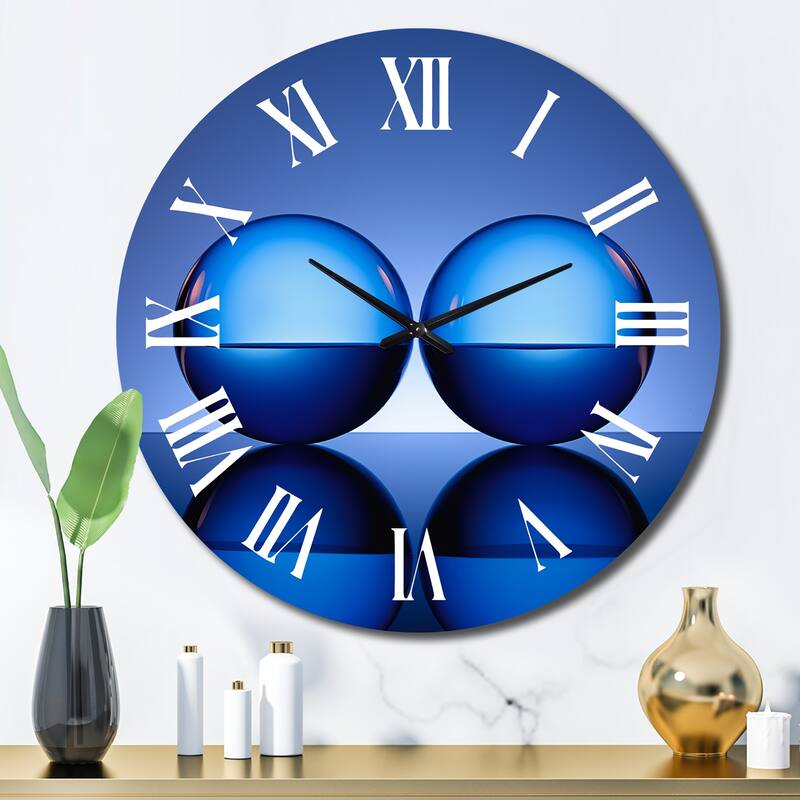 Designart "Serenity Circlescapes Kind of Blue" Modern Geometric Oversized Wall Clock - 29 In. Wide x 29 In. High
