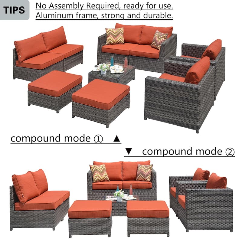 OVIOS Patio Furniture Deep Seat Wicker 9-piece Set