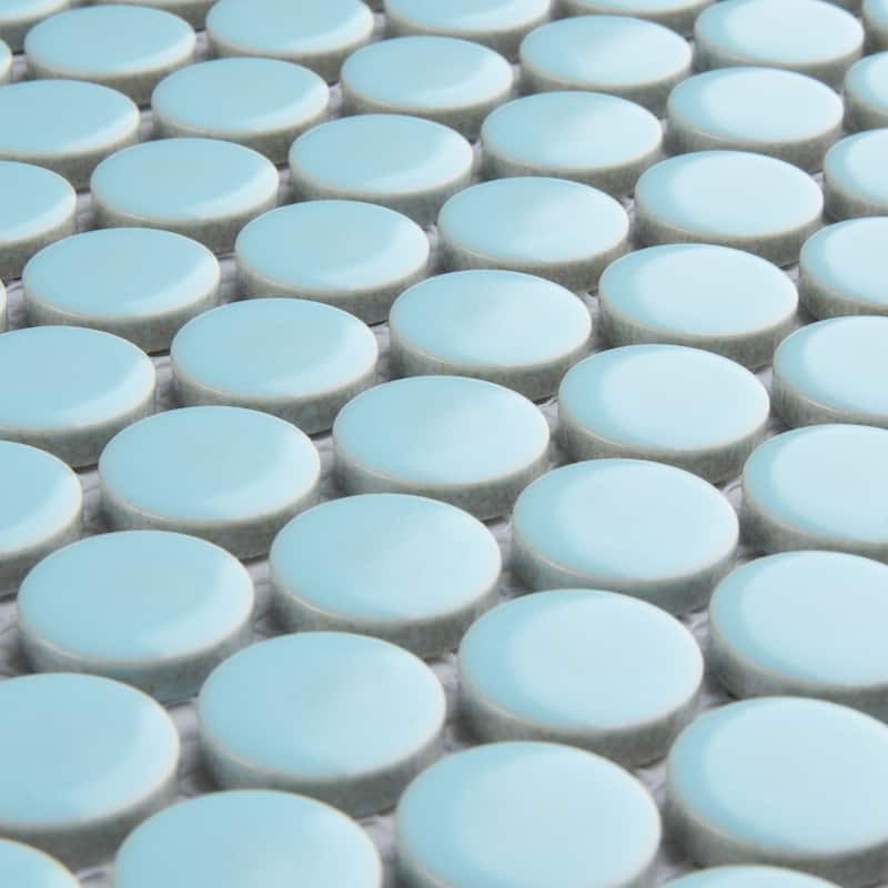 Merola Tile Metro Penny Matte Light Blue 9.75" x 11.5" Porcelain Mosaic