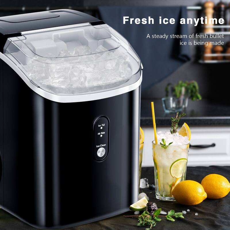 Portable Ice Makers Countertop with Soft Chewable Pellet Ice, with Handle, Self-Cleaning, for Home/Office, 34Lbs/24Hrs-N