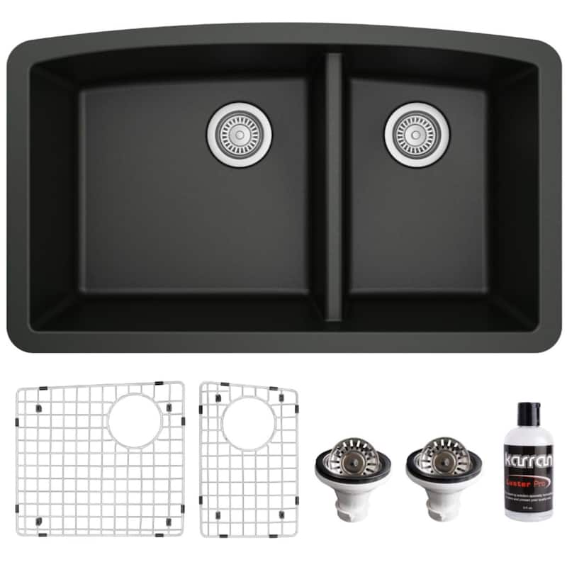 Karran USA QU-711-PK1 Quartz QU 32" Undermount Double Basin Quartz - Black