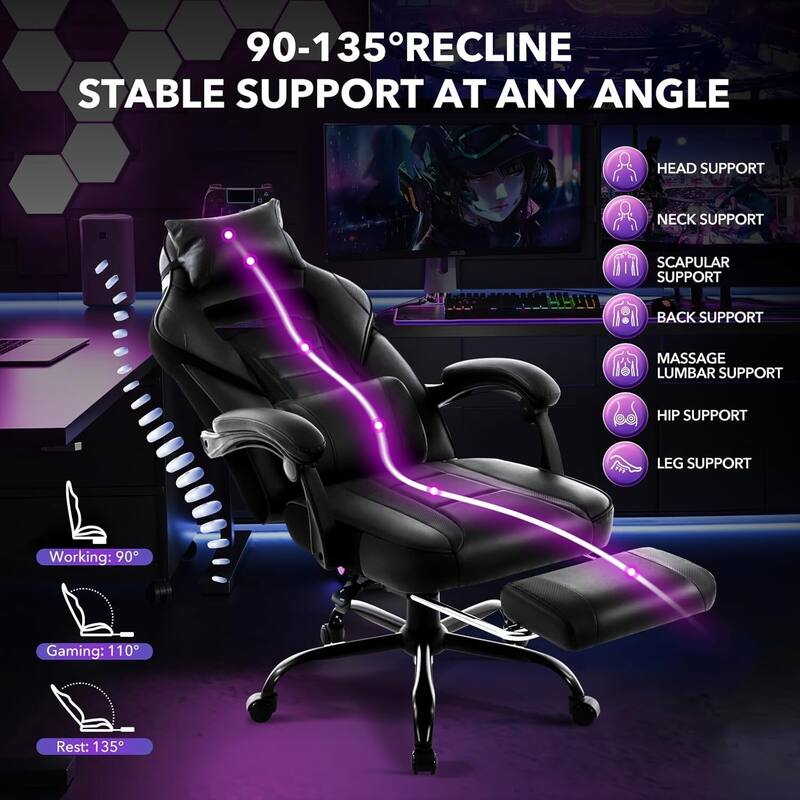 Office Gaming Chair with Footrest Adjustable Headrest for Gaming Working Relaxing