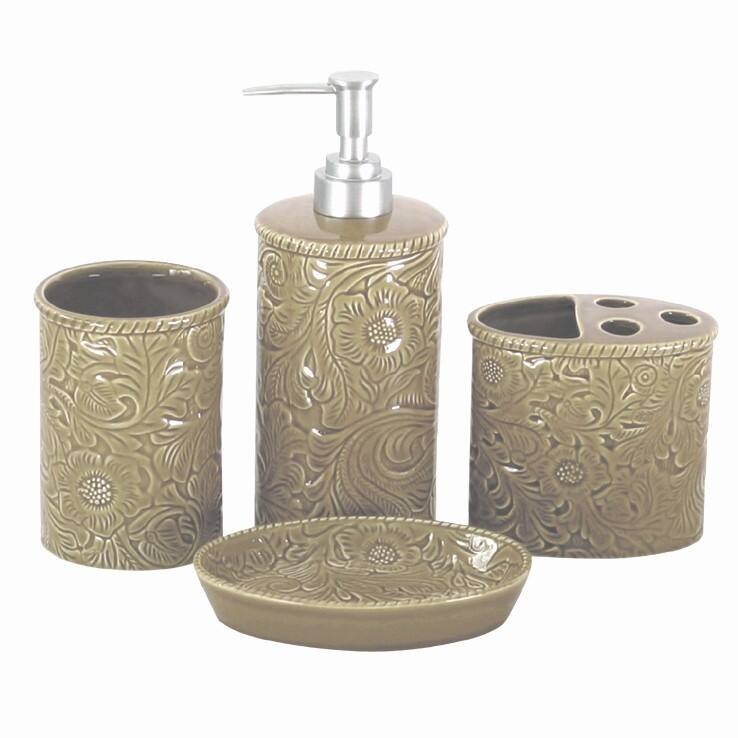 HiEnd Accents Savannah Ceramic Countertop Bathroom Set, 4PC