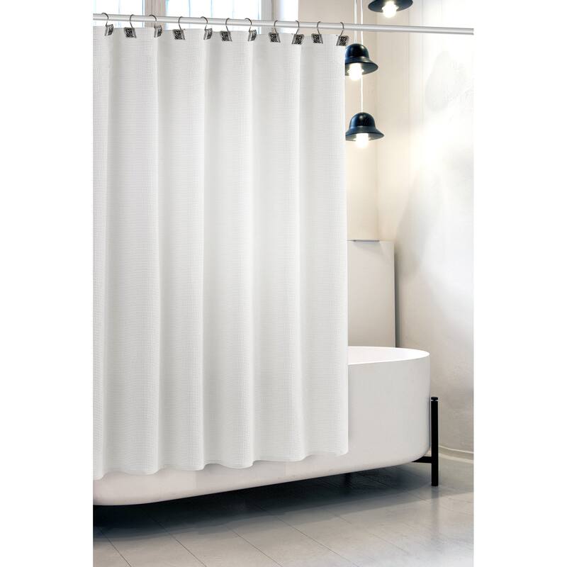 Creative Scents Waffle Fabric White Shower Curtain with Liner Set