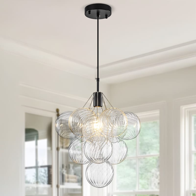 Starsky 1-Light 15in. Contemporary Clear Swirled Glass Bubble Cluster Chandelier