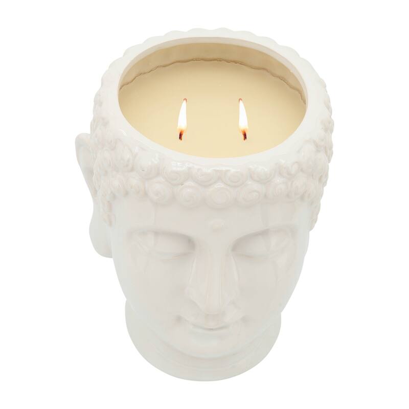 Set of Three Ceramic Buddha Citronella Nectarine-scented Candles Yellow, Blue, and Ivory 40oz - 7" x 7" x 9" - 7" x 7" x 9"