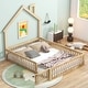 preview thumbnail 5 of 17, House-shaped Design Bed Full Size House Bed Rustic Country Floor Bed Wood Frame with Chimney, Fence Guardrail and Door
