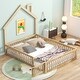 preview thumbnail 1 of 13, Natural Full Size Solid Wood House Platform Bed with Guardrail for Kids, Boys and Girls Natural