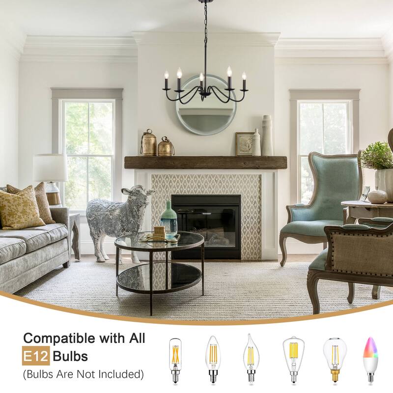 5-Light Rustic Farmhouse Candle Chandelier for Bedroom, Kitchen, Living Room and Foyer