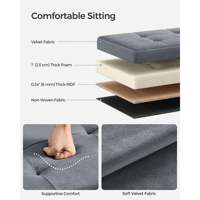 Velvet Foldable Storage Ottoman with Padded Seat and Hidden Compartment for Living Room or Entryway