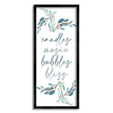 Stupell Industries Candles Music Bubbles Bliss Bathroom Relaxation Blue Plants Framed Wall Art