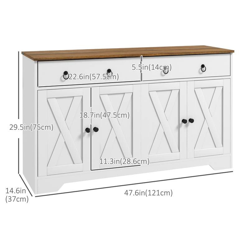 Rustic Farmhouse Sideboard with Barn Doors and Drawers Adjustable Shelves Storage Cabinet for Dining Kitchen Living Room