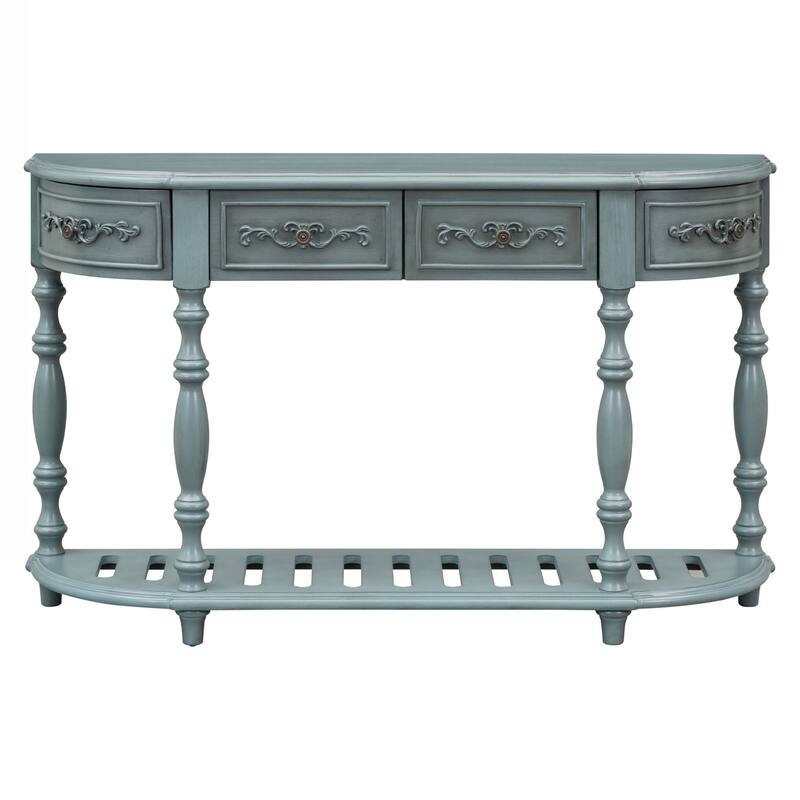 Modern and Contemporary Curved Console Table Sofa Table Entryway Table for Hallway Living Room with 4 Drawers and 1 Shelf