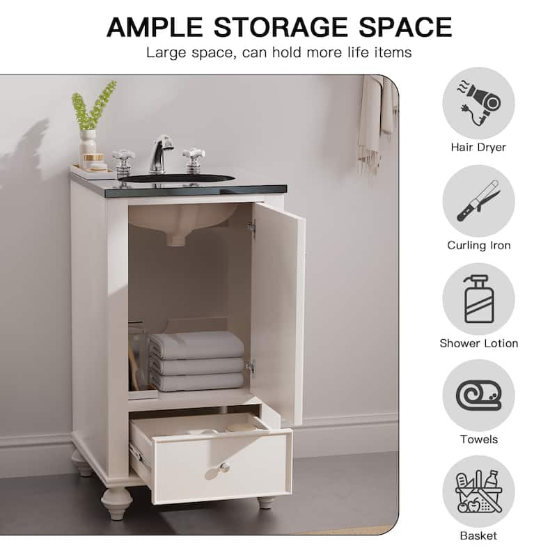 19-Inch Two-Tone Solid Wood Bathroom Vanity with Sink – Compact Space-Saving Design