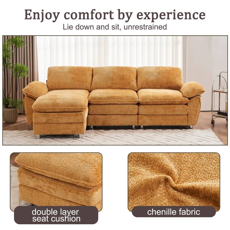 102" Three-seat Chenille L-shaped Sectional Sofa with Ottoman