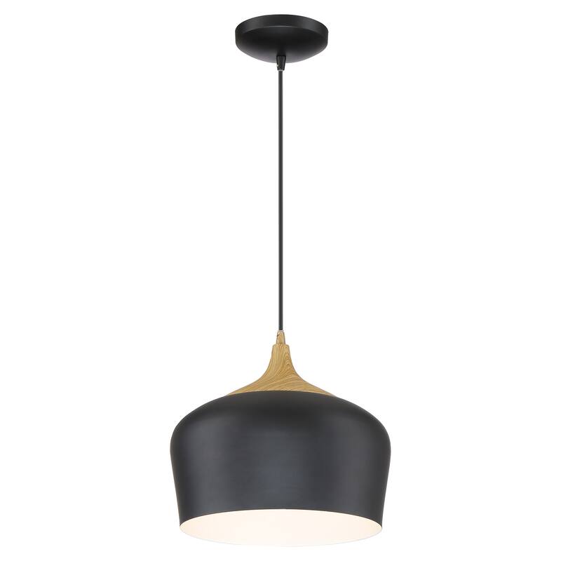 Access Lighting Blend - Bell Pendant - Black with Wood Grain Finish - Black Cord - Replaceable LED