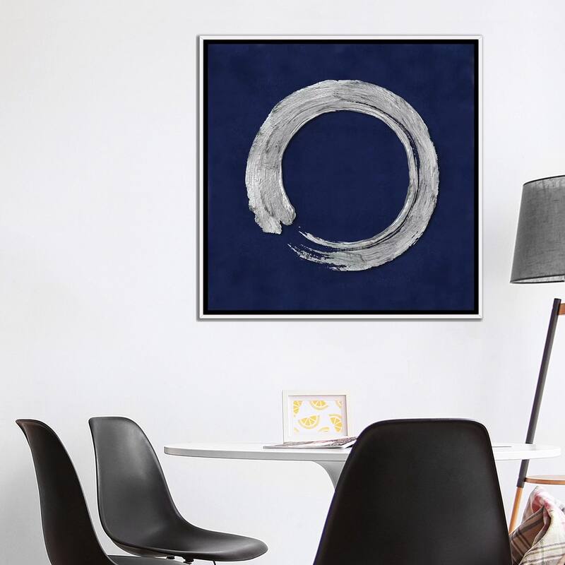 iCanvas "Silver Zen Circle On Blue I" by Ellie Roberts Framed Canvas Print