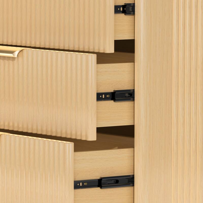 Meyreso Modern Boho Wave Wood Dresser, Wide Storage Cabinet