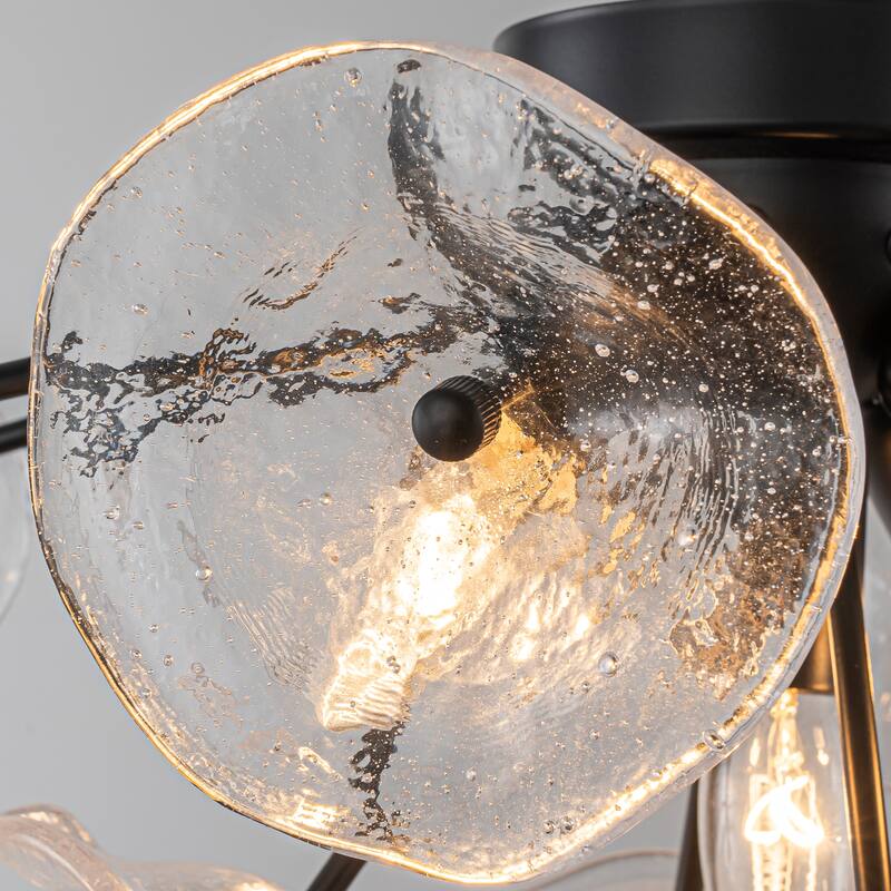 Starsky 5-Light Flush Mount Chandelier with Hand-Blown Flower Glass Shades, Art Deco/Mid-Century Style