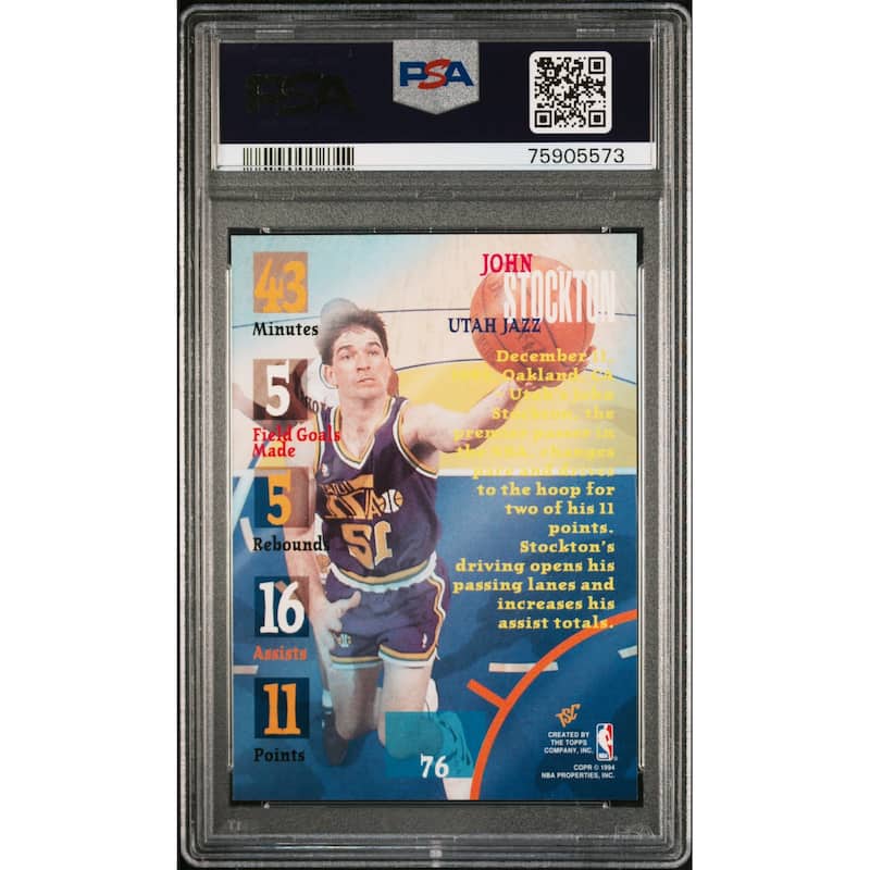 John Stockton 1994 Stadium Club Basketball Card #76 Graded PSA 10 - 8'6" x 11'6"