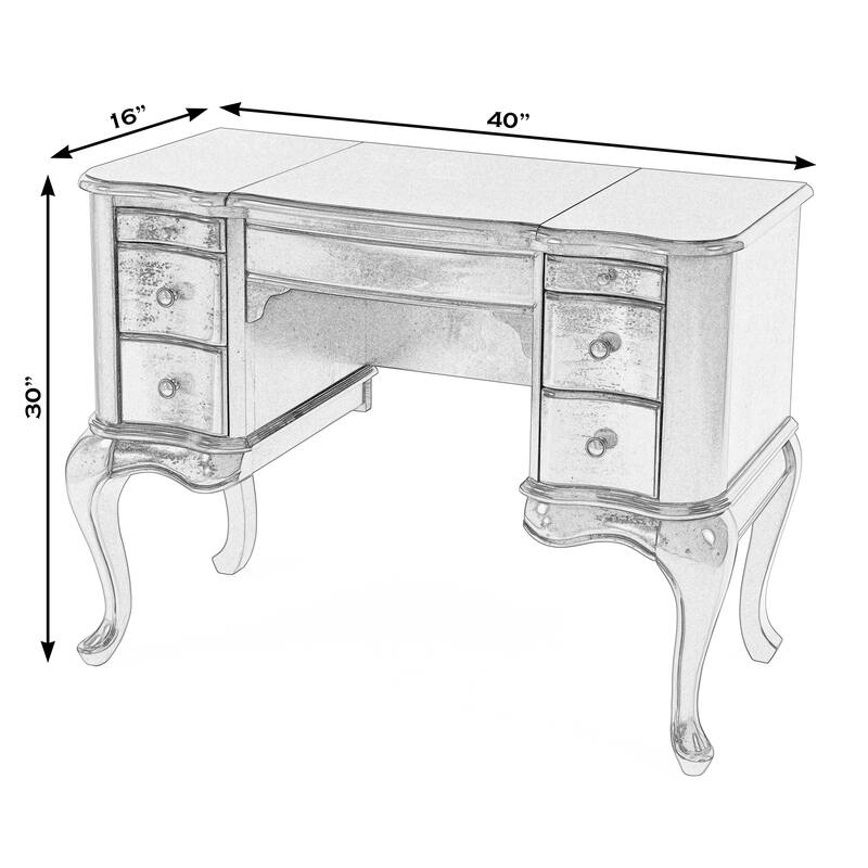 Charlotte 40 in. W Rectangular Wood Vanity/Valet Desk with Storage Drawers and Mirror