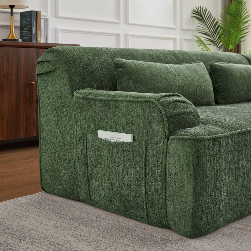 Floor Standing Chenille L-shape Chaise Sectional Sofa with Side Pocket