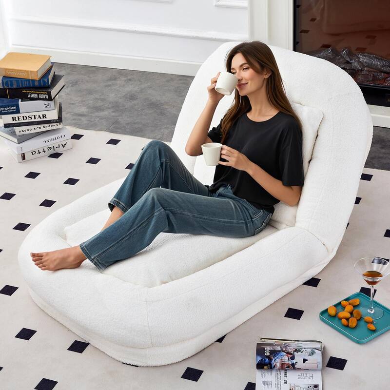 Folding Sofa Chair with 5 Adjustable Positions, Plush Floor Lounge Chair
