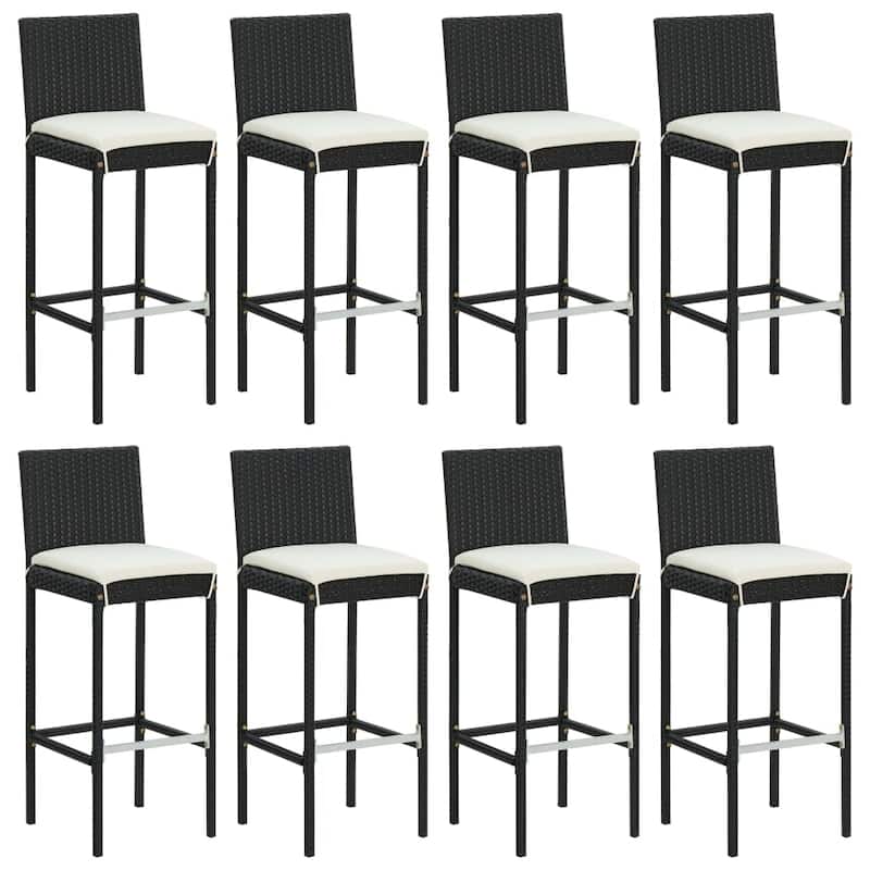 vidaXL 5 Piece Patio Bar Set with Cushions Black Poly Rattan - 15.7" x 17.3" x 42.5"