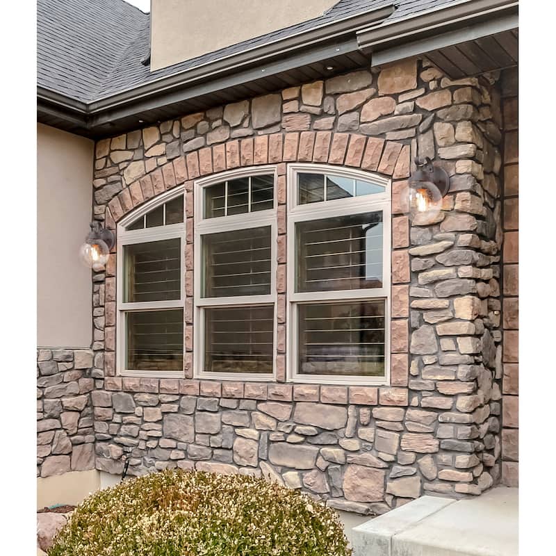 Modern 1-Light Seeded Glass Globe Outdoor Wall Sconce - L 6"x W 6.5"x H10"