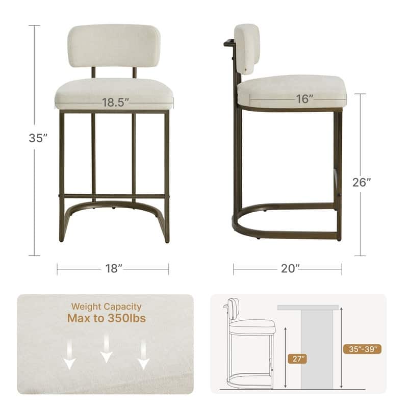 Arthur 26 inch Counter Height Bar Stool Set with Brass Frame