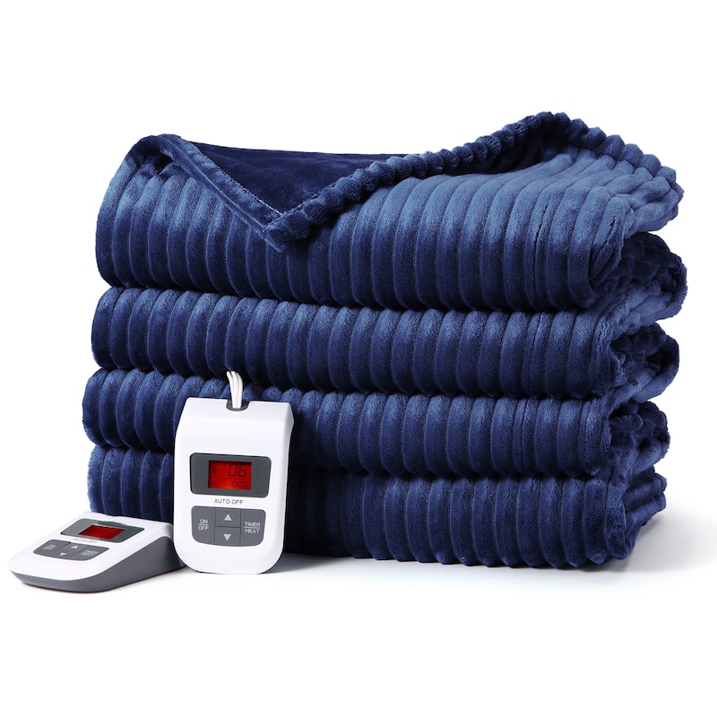 Heated Throw Blanket Electric, Soft Ribbed Flannel Heated Blanket with ...