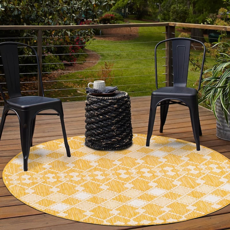 Outdoor Khence Collection Area Rug - Yellow - 10' Round