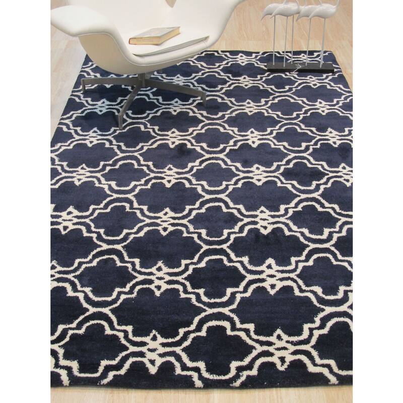 Blue Hand-Tufted Moroccan Wool Area Rug, 5' x 8' Ivory Rectangle, Vibrant Home Accent - L