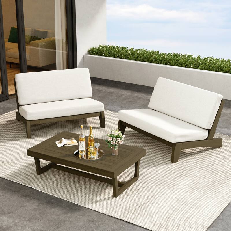 Outdoor 3-Piece Armless Lovesaet Sofa Conversation Set with Table