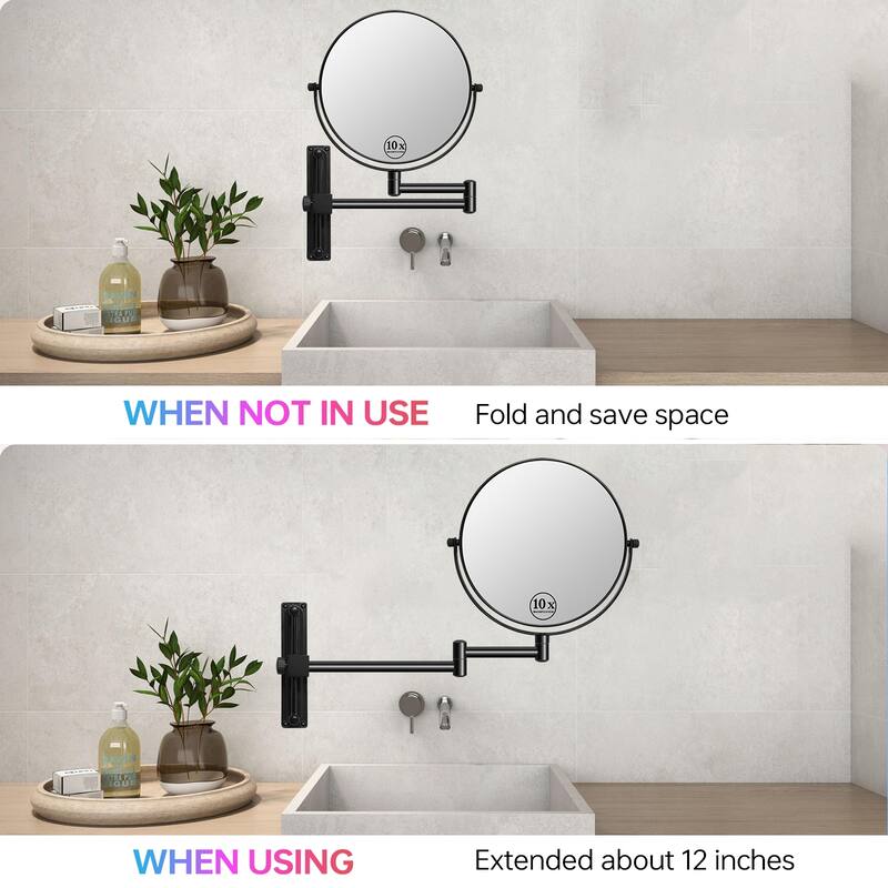 8 inch Wall Mounted Round Frame Makeup Mirror, 1X/10X Magnifying, Height Adjustable