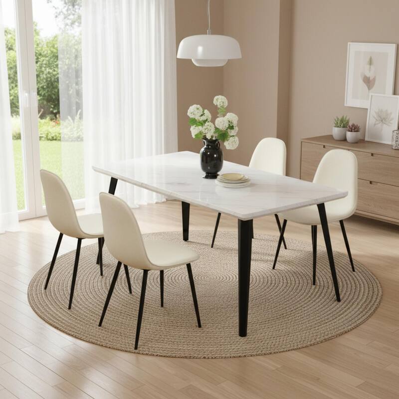 Homy Casa 5-Piece Dining Room Set with Modern White Table and 4 Upholstered Side Chairs