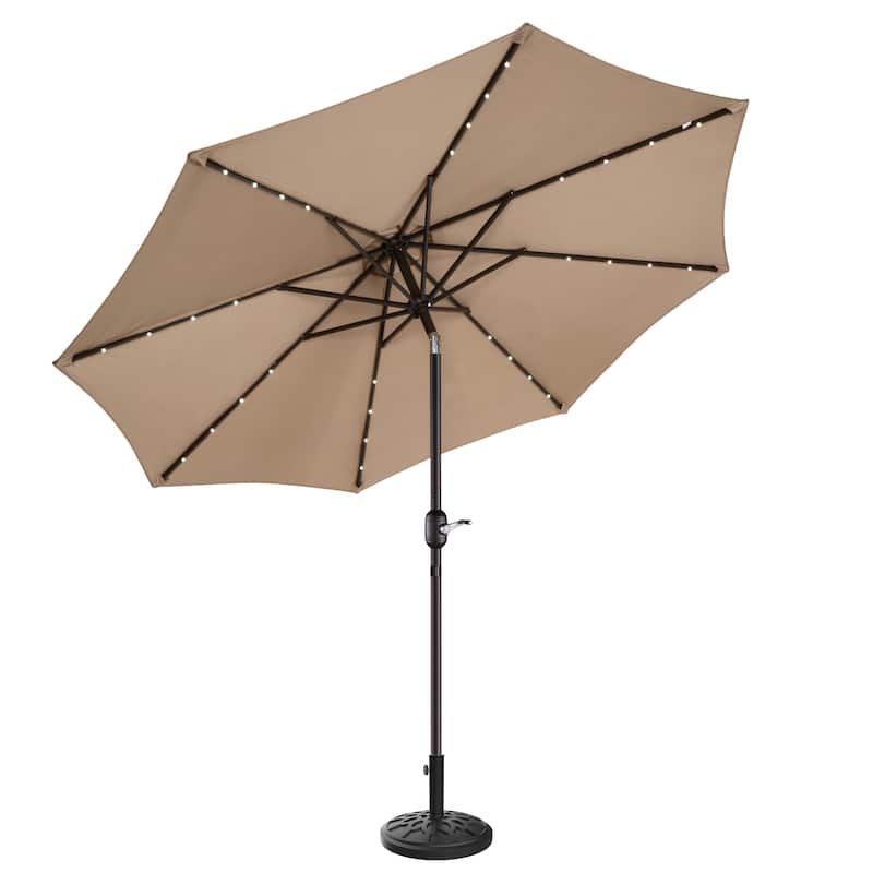Lighted Patio Shade 9 Ft Outdoor Umbrella with 19lbs Weighted Base, Solar Powered LED by Villacera