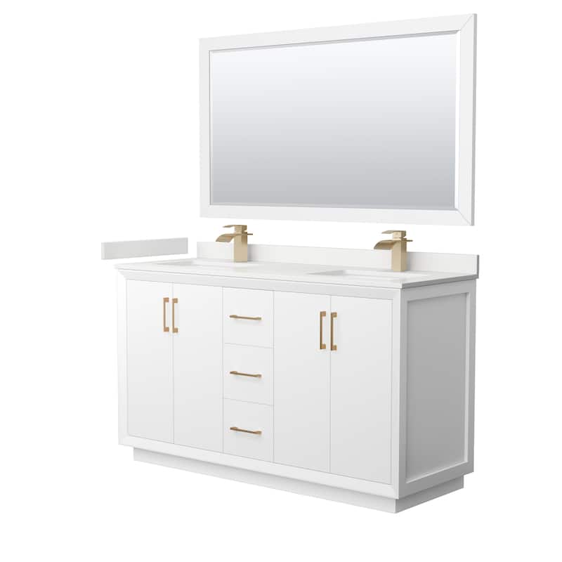 Wyndham Collection WCF414160D-QTZ-UNSM58 Strada 60" Free Standing - White / White Quartz Top / Satin Bronze Hardware