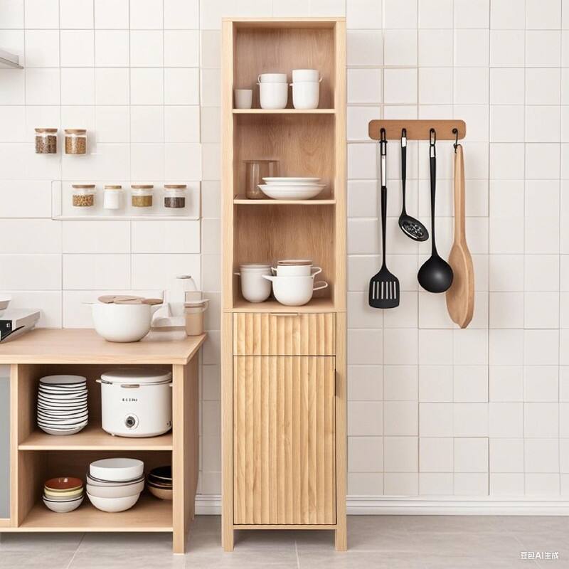 Oak Freestanding Cabinet With Drawer With Door Bookcase